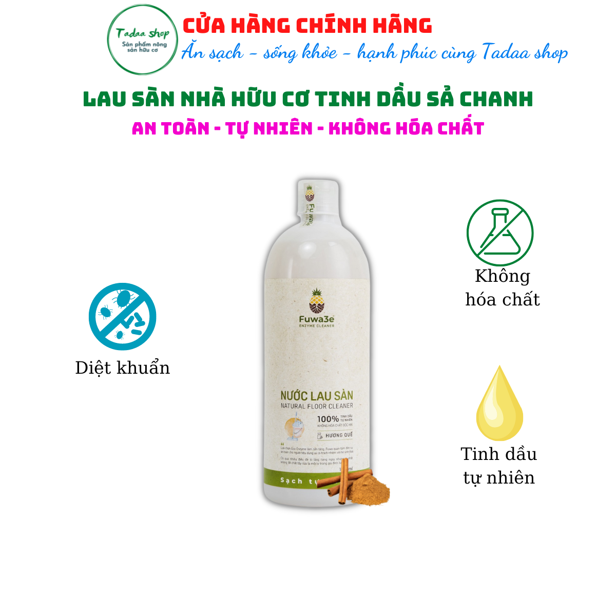 Nước lau sàn sinh học hữu cơ Fuwa3e hương quế khử mùi đuổi muỗi diệt nấm mốc