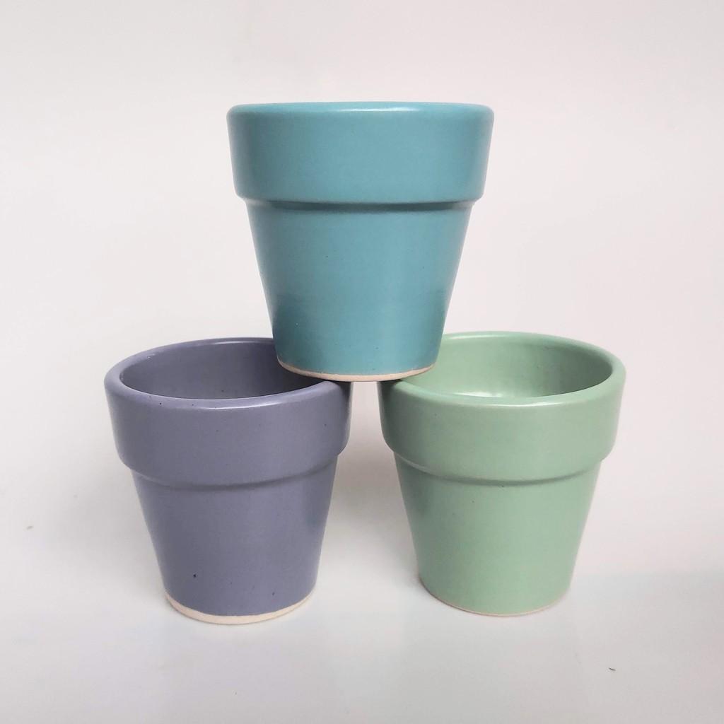 Chậu sứ hình xô đai, miệng vành loại nhỏ size S2. Chậu sứ vành miệng cao 7cm mini trồng cây Để Bàn, Cây Nội Thất, Sen Đá
