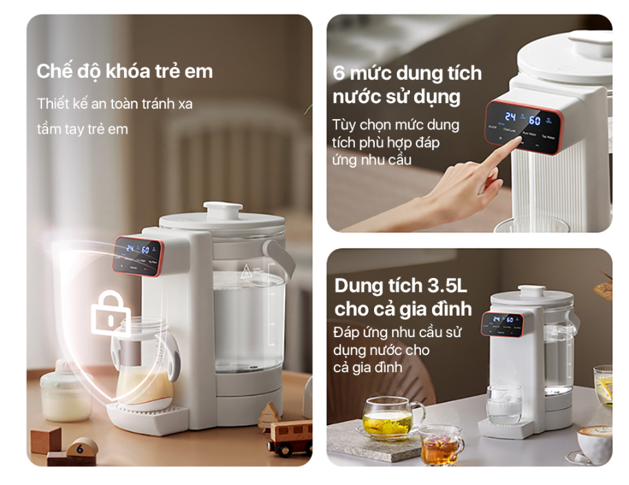 Bình thủy điện đun nước nóng đa năng chính hãng Deerma SH35W tích hợp khử nồng độ Clo, Công suất lớn - Hàng chính hãng