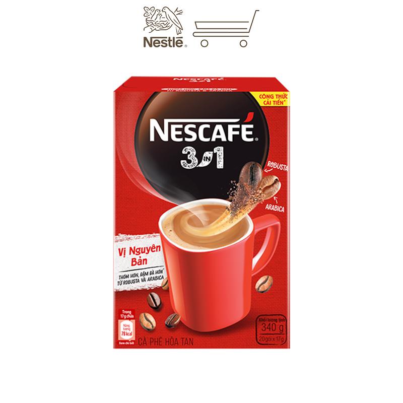 Cà phê hòa tan Nescafé 3in1 vị nguyên bản - công thức cải tiến (Hộp 20 gói)