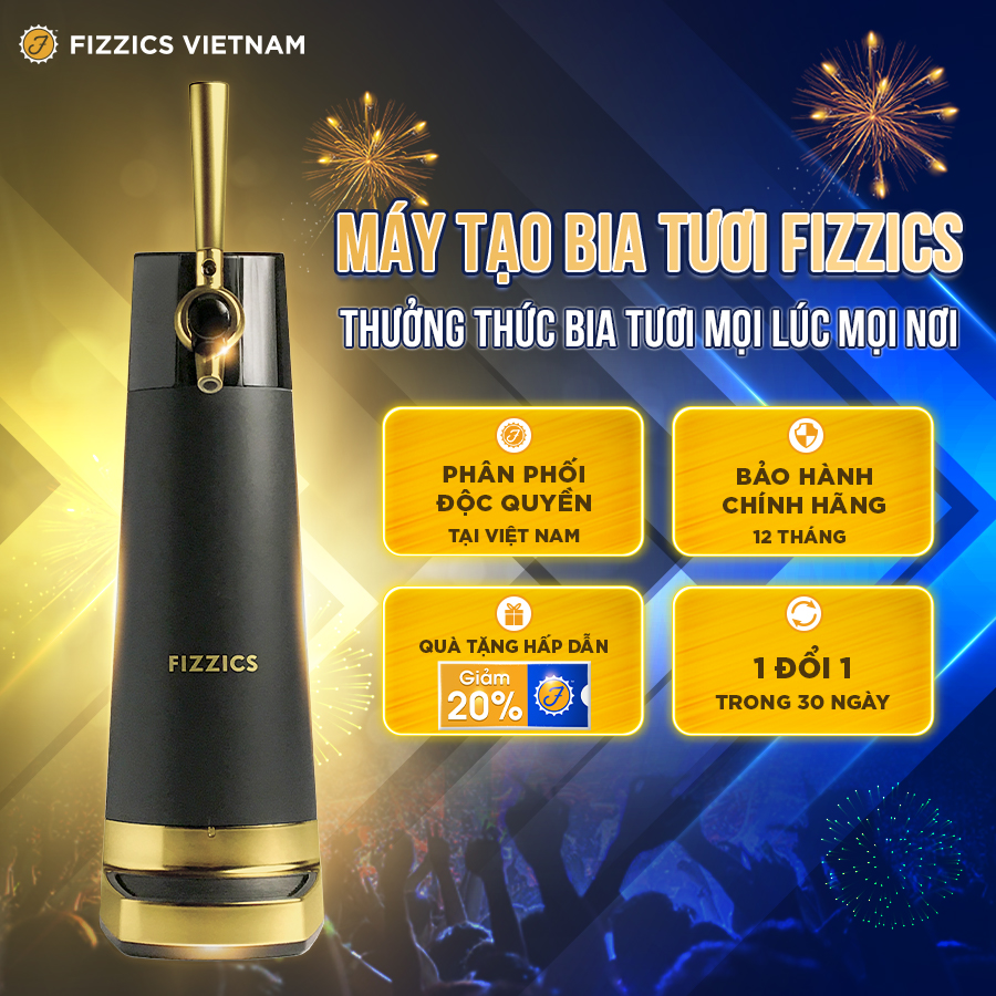 Máy Tạo Bia Tươi FIZZICS Shark Tank Mỹ - Model: PUB FZ404 - Đen Vàng - Tạo Bia Tươi Từ Bia Lon, Bia Chai.