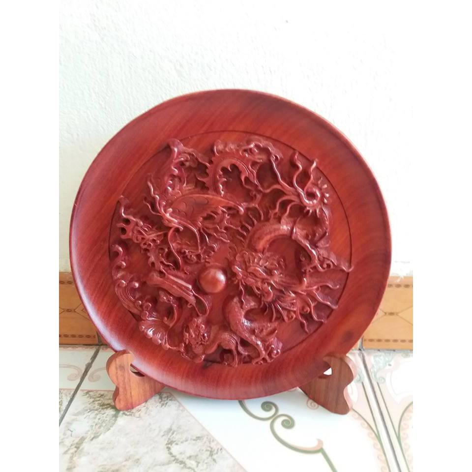 Tranh đĩa tứ linh gỗ hương kt 28cmx28cmx32cm