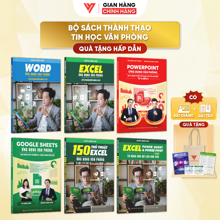 Combo 6 Sách Excel - Word - PowerPoint - Google Sheets - 150 Thủ Thuật - Power Query Kèm Khoá Học Video ĐÀO TẠO TIN HỌC