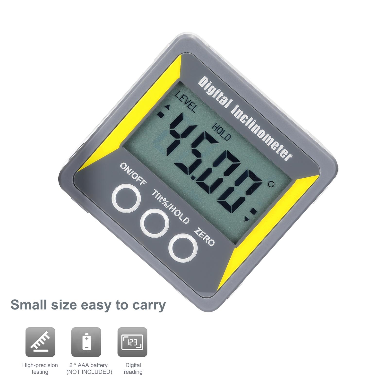 4*90° LCD Display Inclinometer Portable Level Meter Multifunctional Practical Protractor Woodworking Magnetics Angle Ruler Absolute Relative Measurement Auto Power Off Data Hold