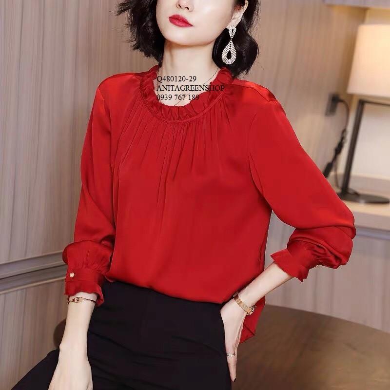 Q480120 ÁO BÈO CỔ NHÚN MÀU ĐỎ