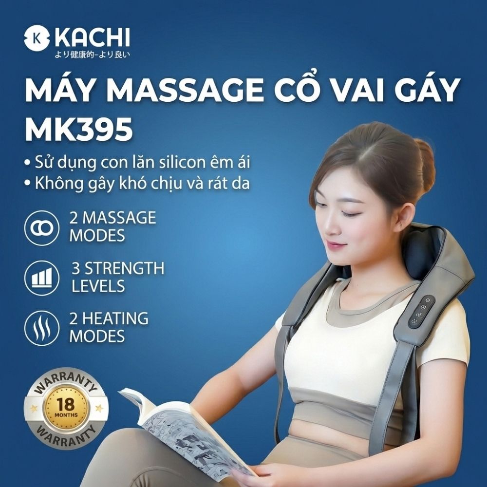 Máy massage cổ vay gáy 4D Kachi MK395 mô phỏng bàn tay người, chạy pin không dây tiện lợi - hàng chính hãng
