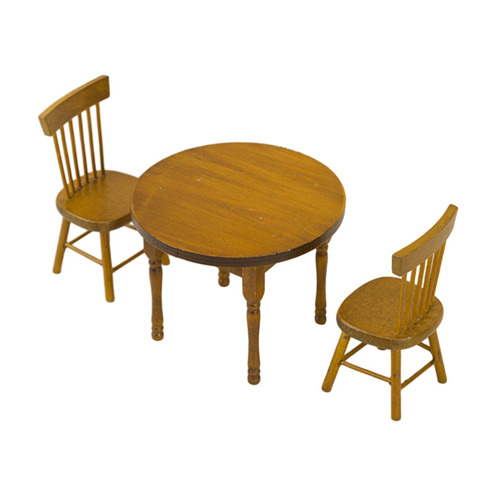 1/12 Scale Accessories Dollhouse Table and Chair, 1:12 Dollhouse Miniature Furniture Wooden Dining Table Chair Model Set for Micro Landscape