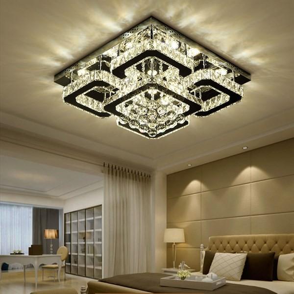 Đèn mâm pha lê vuông 411B , đèn trang trí phòng khách, ánh sáng 3 chế độ, phi 600mm Đèn có điều khiển từ xa