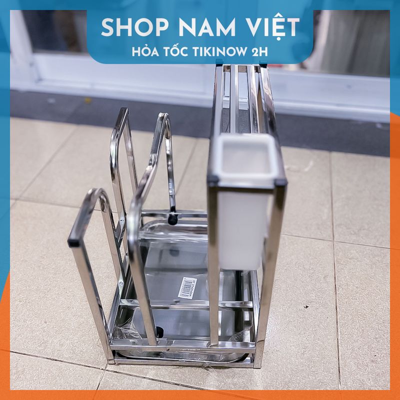 Kệ INOX304 Để Dao Thớt Kèm Ống Đũa Có Khay Hứng Nước Tiết Kiệm Không Gian