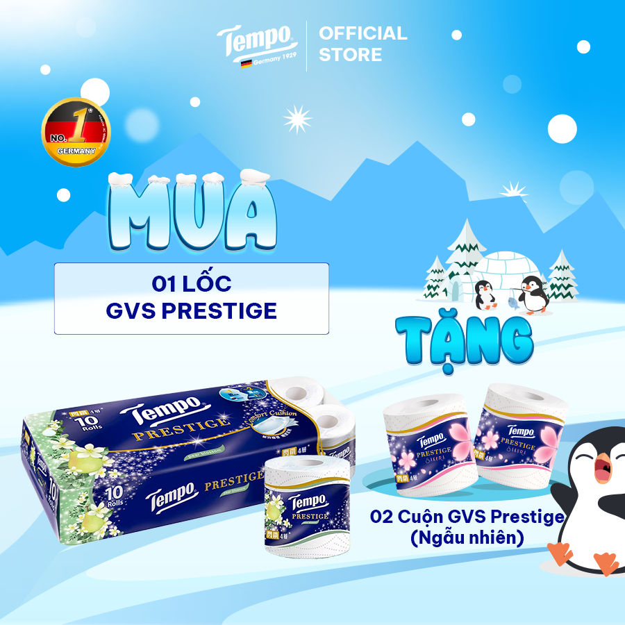 [MUA 1 LỐC TẶNG 2 CUỘN GIẤY VỆ SINH 4 LỚP PRESTIGE] Giấy vệ sinh cao cấp Prestige Mềm Mại - 4 lớp bền dai, an toàn - Thương Hiệu Đức (Lốc 10 Cuộn)