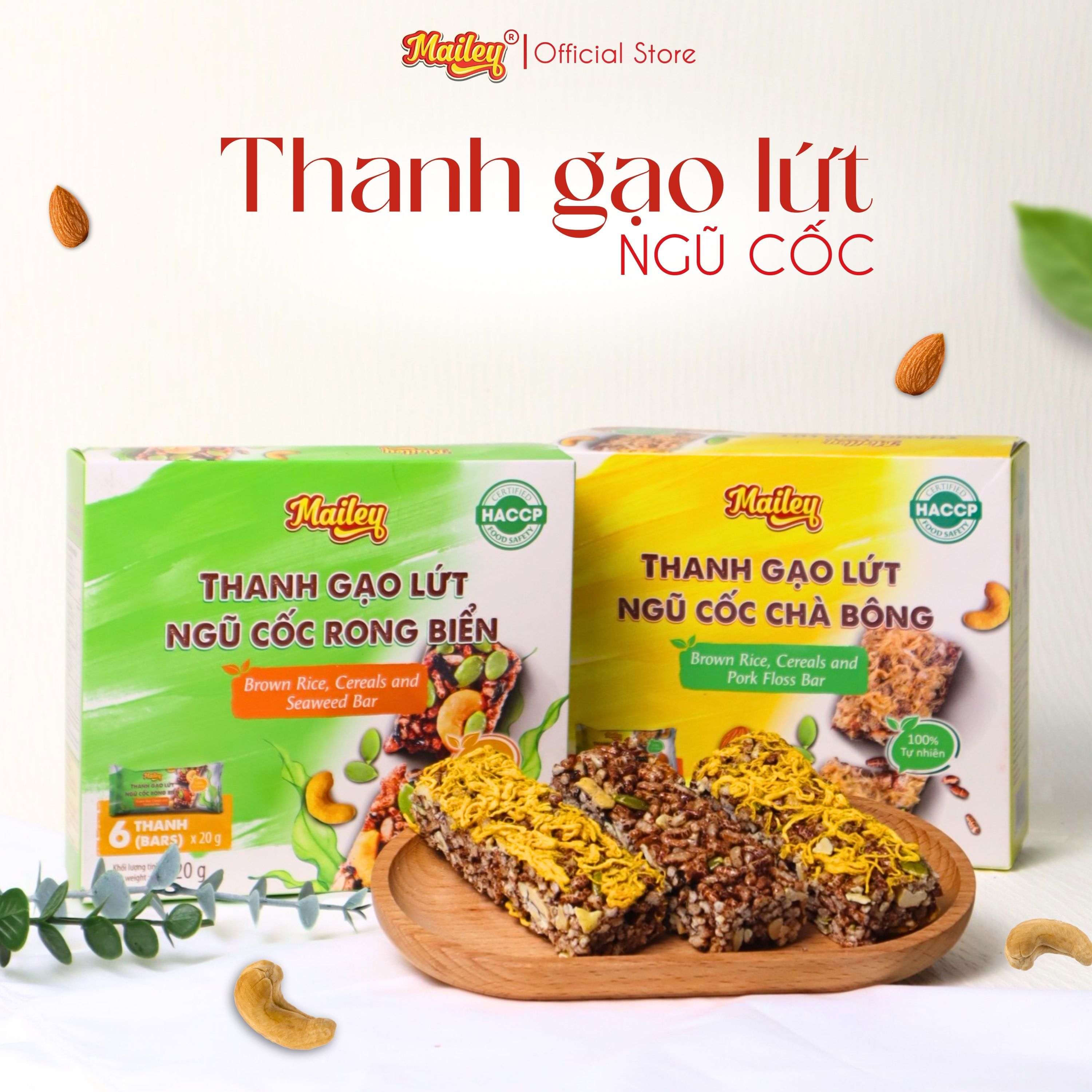 Thanh gạo lứt ngũ cốc chà bông/rong biển mix hạt Mailey Hộp 120g - Bánh gạo lứt ăn kiêng hỗ trợ giảm cân