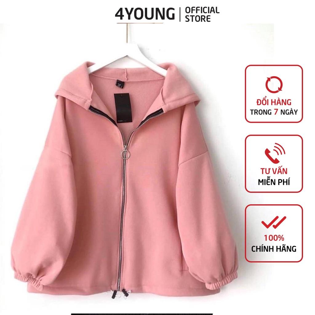 Áo hoodie nữ form rộng có dây kéo