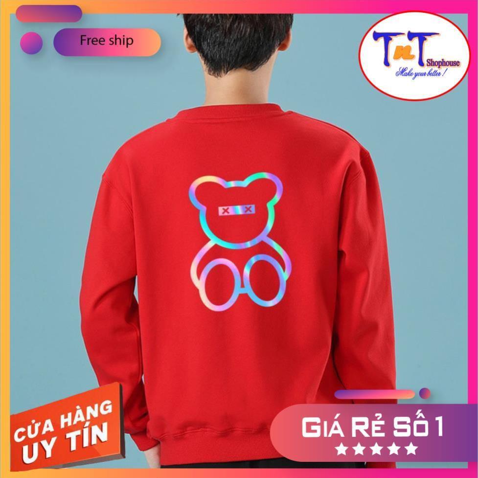 AS85 Áo Sweater Gấu XX Phản Quang Áo Nỉ Dài Tay Unisex Nam Nữ Freesize thời trang, cá tính năng động
