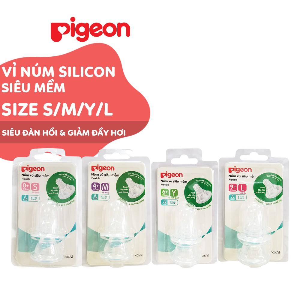 Núm vú cổ hẹp silicone siêu mềm Pigeon (2 cái/vỉ)