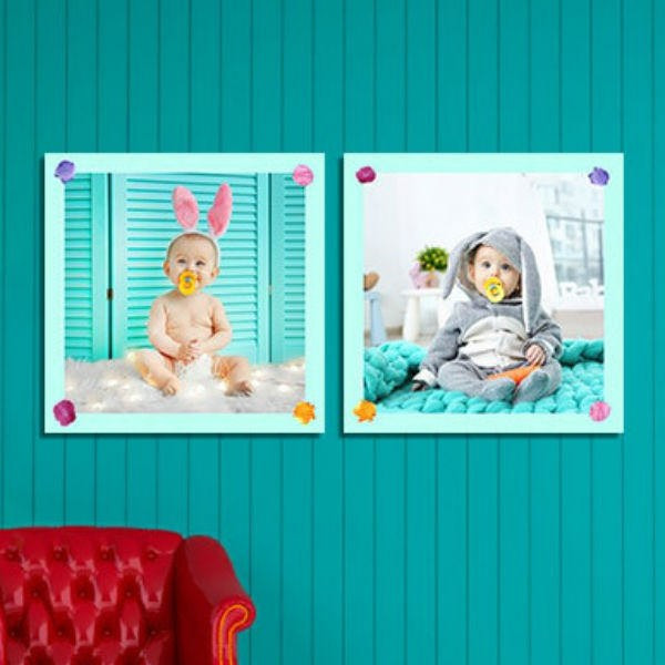 Bộ 2 Tranh Canvas Viền Composite Baby Phông Xanh W489 (Size