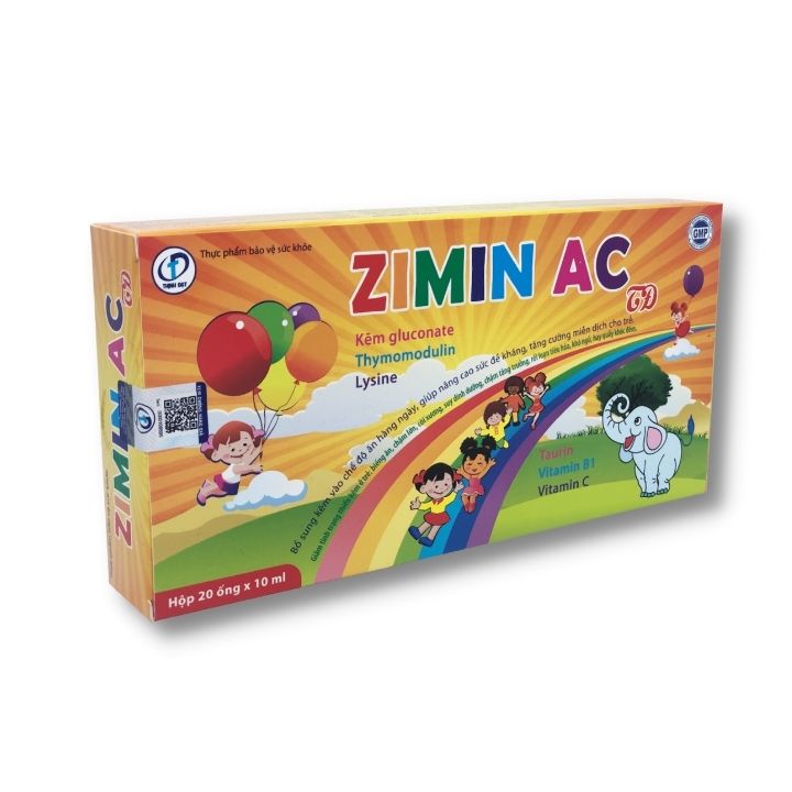 ZIMIN AC - Bổ sung kẽm, giúp nâng cao sức đề kháng, Tăng cường miễn dịch cho trẻ (Hộp 20 ống x 10ml)