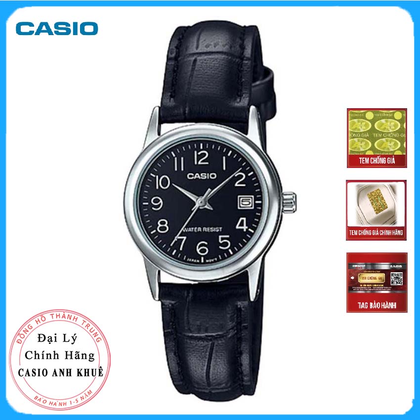 Đồng Hồ Nữ Casio LTP-V002L-1BUDF Dây Da Màu Đen - Mặt Số Có Lịch Ngày