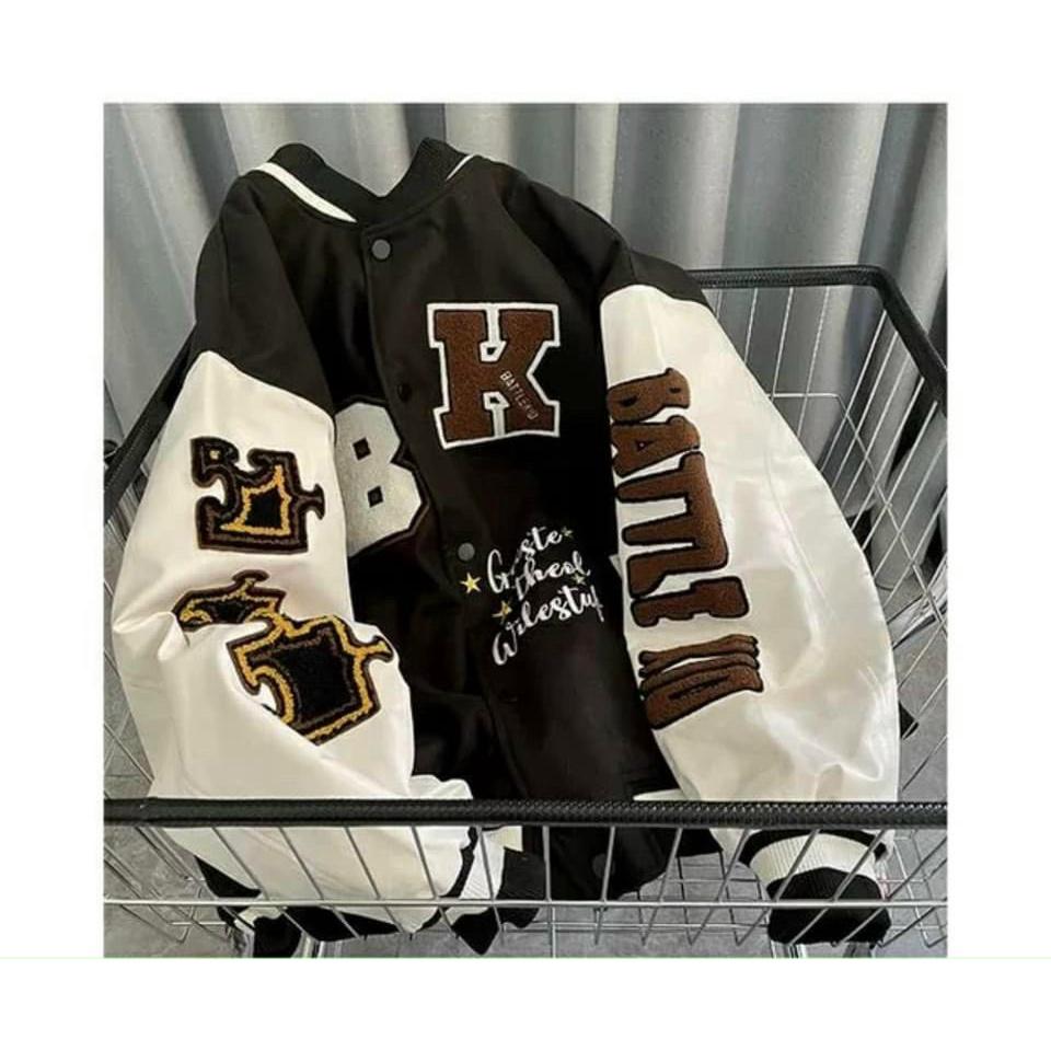 Áo Varsity Jacket - Áo Khoác Bomber Cardigan họa tiết chữ B.K phối bo Siêu Hot nam nữ mặc được
