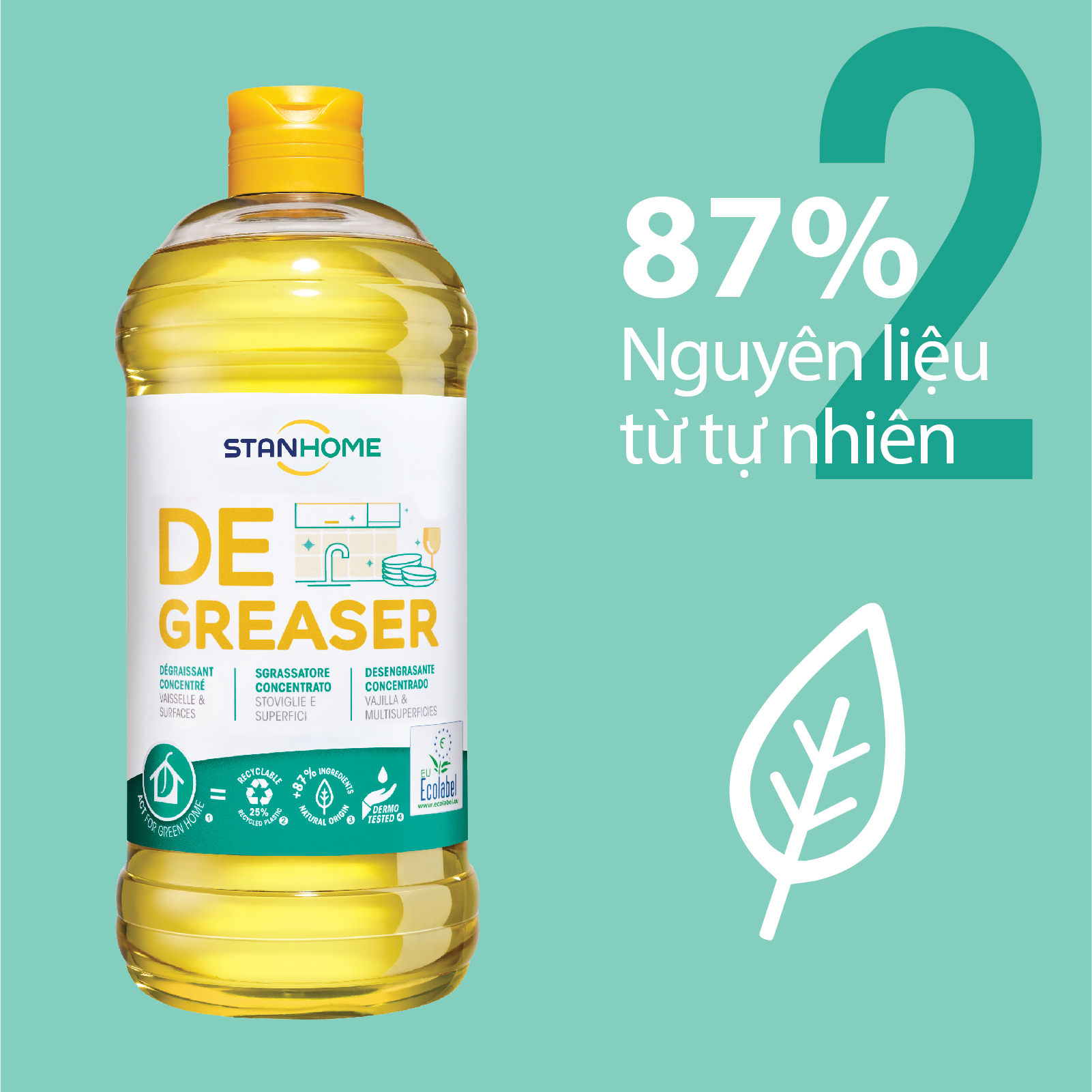 Dung dịch loại bỏ dầu mỡ hữu cơ đa năng cho da nhạy cảm Stanhome Degreaser Ecolabel 750ml