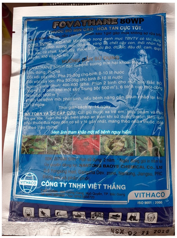 THUỐC TRỪ BỆNH CAO CẤP FOVATHANE MANCOZEB XANH 100G