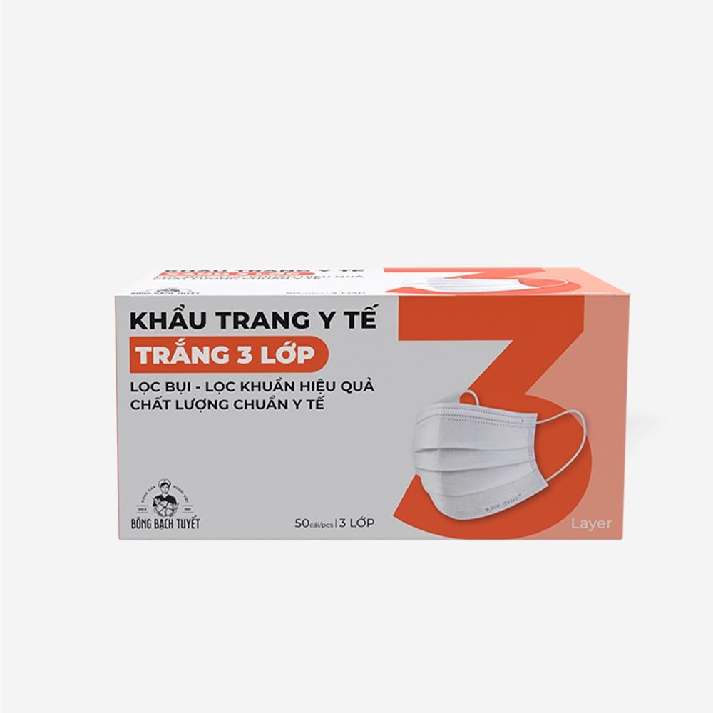 Combo 3 Hộp Khẩu trang Bông Bạch Tuyết 3 lớp trắng