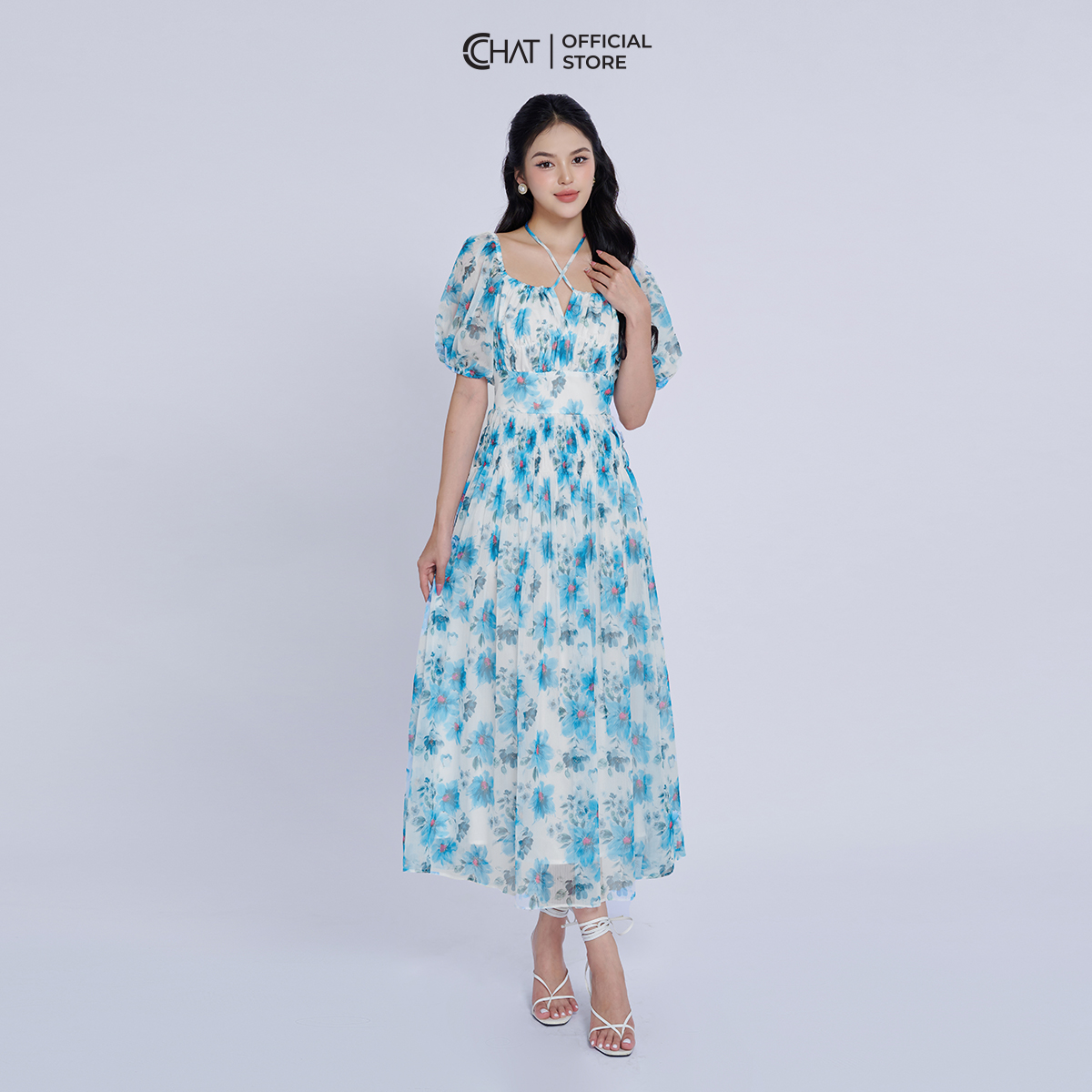 Đầm Nữ Kiểu Nhún Tay Bồng Chun Eo Dáng Xòe Chất Voan Bay Bổng 13VNV4005XT