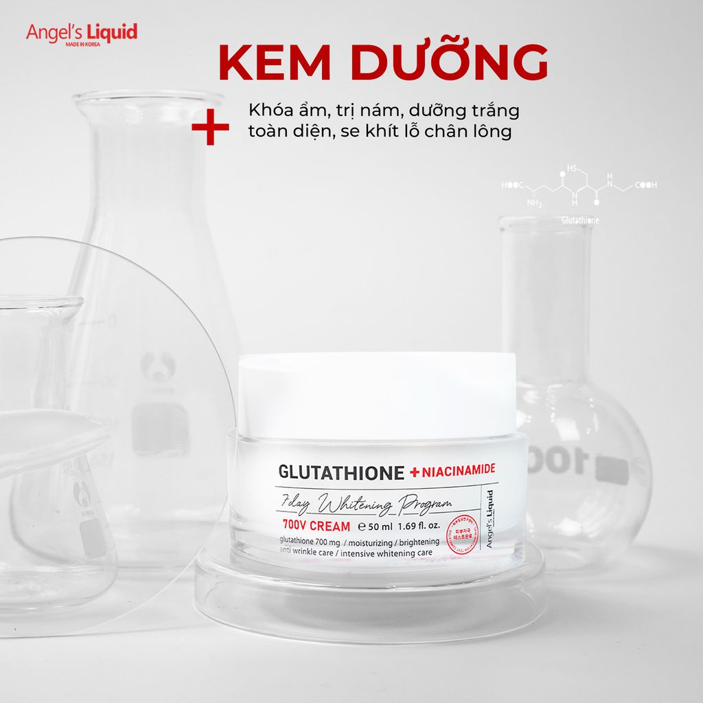 Kem dưỡng giảm nám truyền trắng Angel's Liquid Glutathione Plus Niacinamide 700 V Cream 50ml +Tặng kèm 1 băng đô tai mèo (màu ngẫu nhiên)