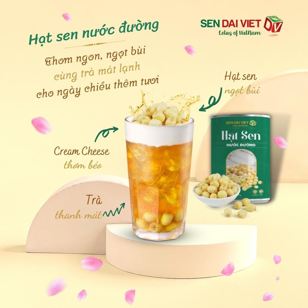 [Thùng 12 Lon] Hạt Sen Nước Đường- Hương Vị Thơm Ngon, Dễ Dàng Sử Dụng, ĐV- Sen Đại Việt- Lon 460g