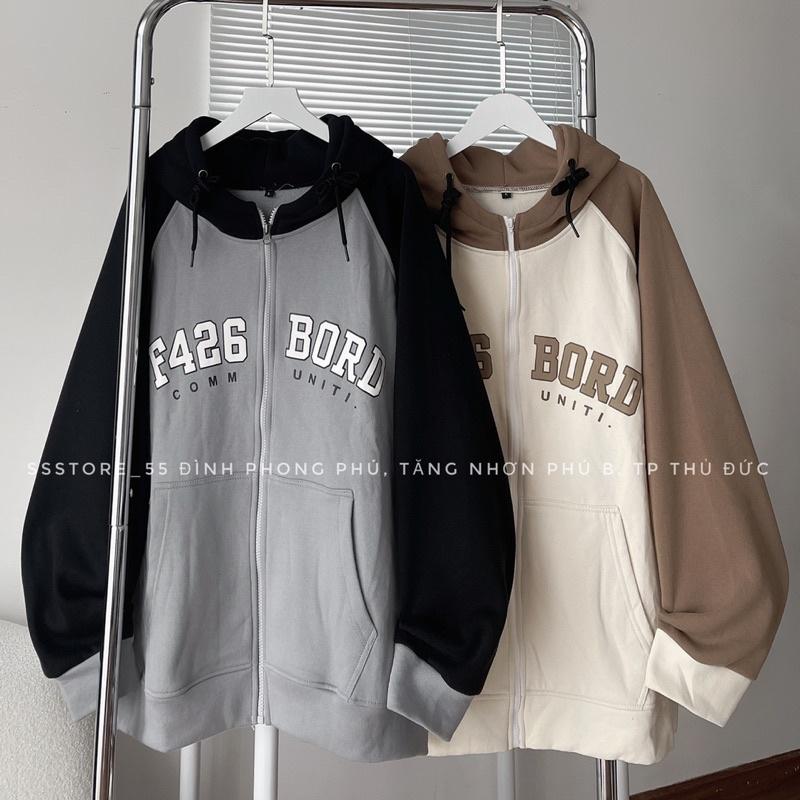 Áo khoác hoodie zip F426 phối tay V2 có nón vải nỉ bông 2 màu form rộng unisex nam nữ