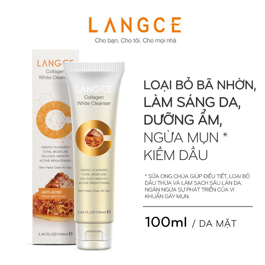 RỬA MẶT COLLAGEN TRẮNG DA GIỮ ẨM SỮA ONG CHÚA DẠNG GEL 100ml LANGCE