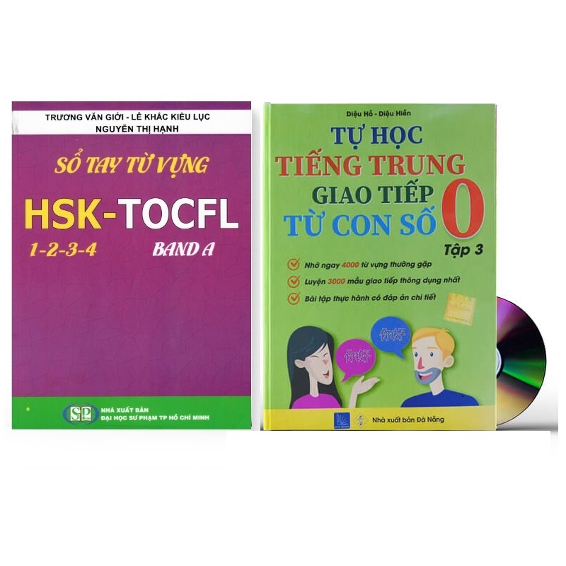 Combo 2 sách: Sổ tay từ vựng HSK1-2-3-4 và TOCFL band A + Tự Học Tiếng Trung Giao Tiếp Từ Con Số 0 Tập 3+DVD tài liệu