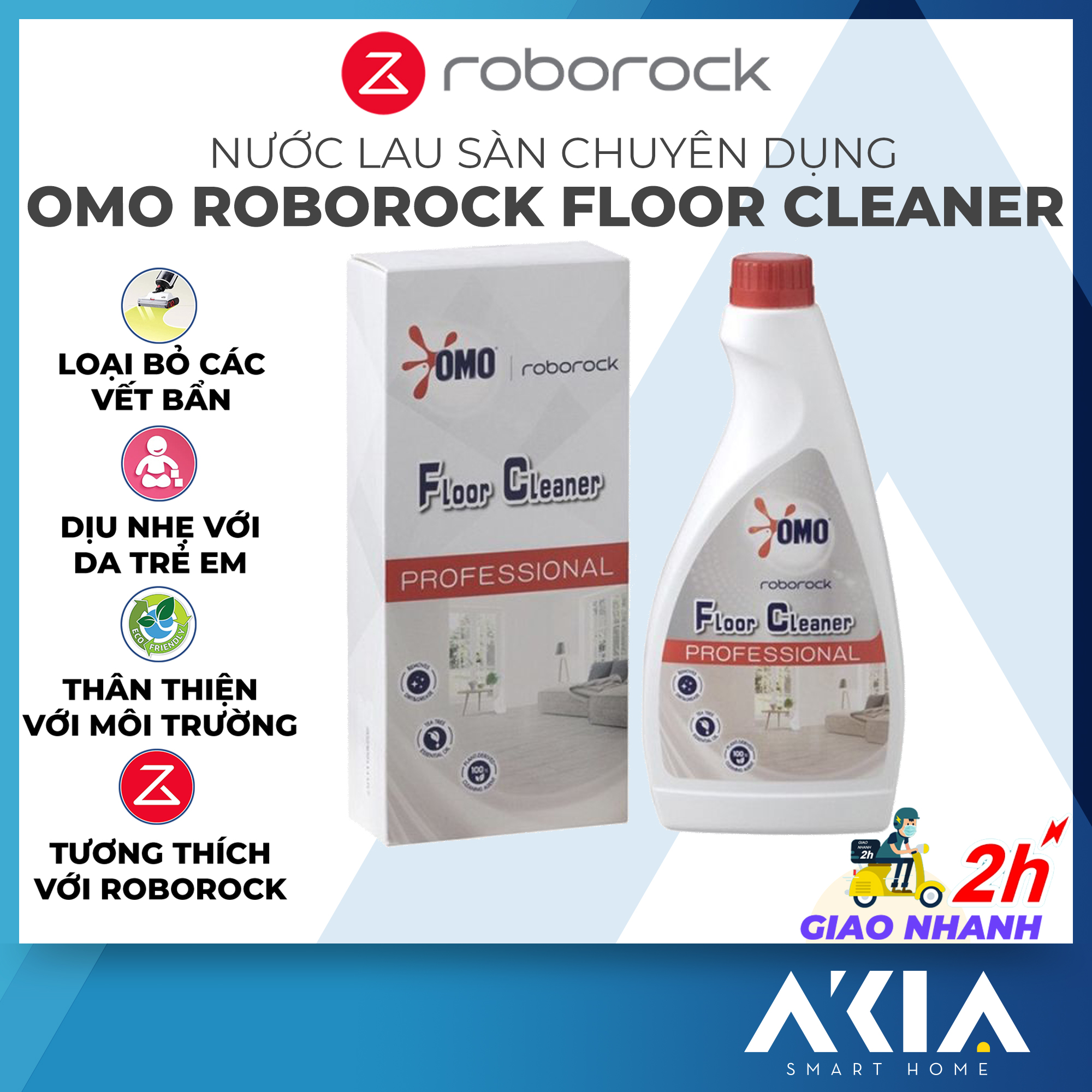 Nước lau sàn chuyên dụng Omo Roborock - Dành cho Robot, Máy hút bụi cầm tay, Chống nghẹt ống bơm, Dung tích 480ml