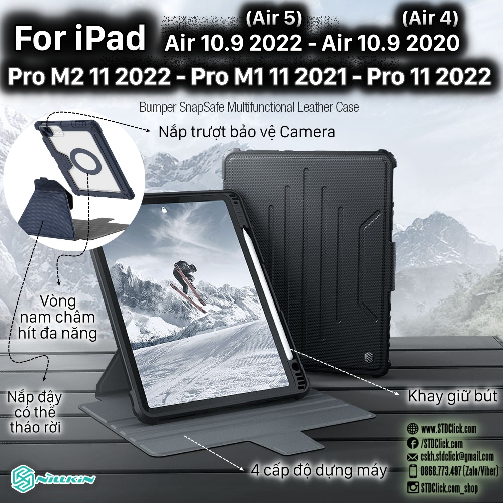 BAO DA DÀNH CHO IPAD PRO M2 11 2022 - M1 11 2021 - 11 2020 - AIR 4 10.9 2020 - AIR 5 10.9 2022 NILLKIN BUMPER SNAPSAFE