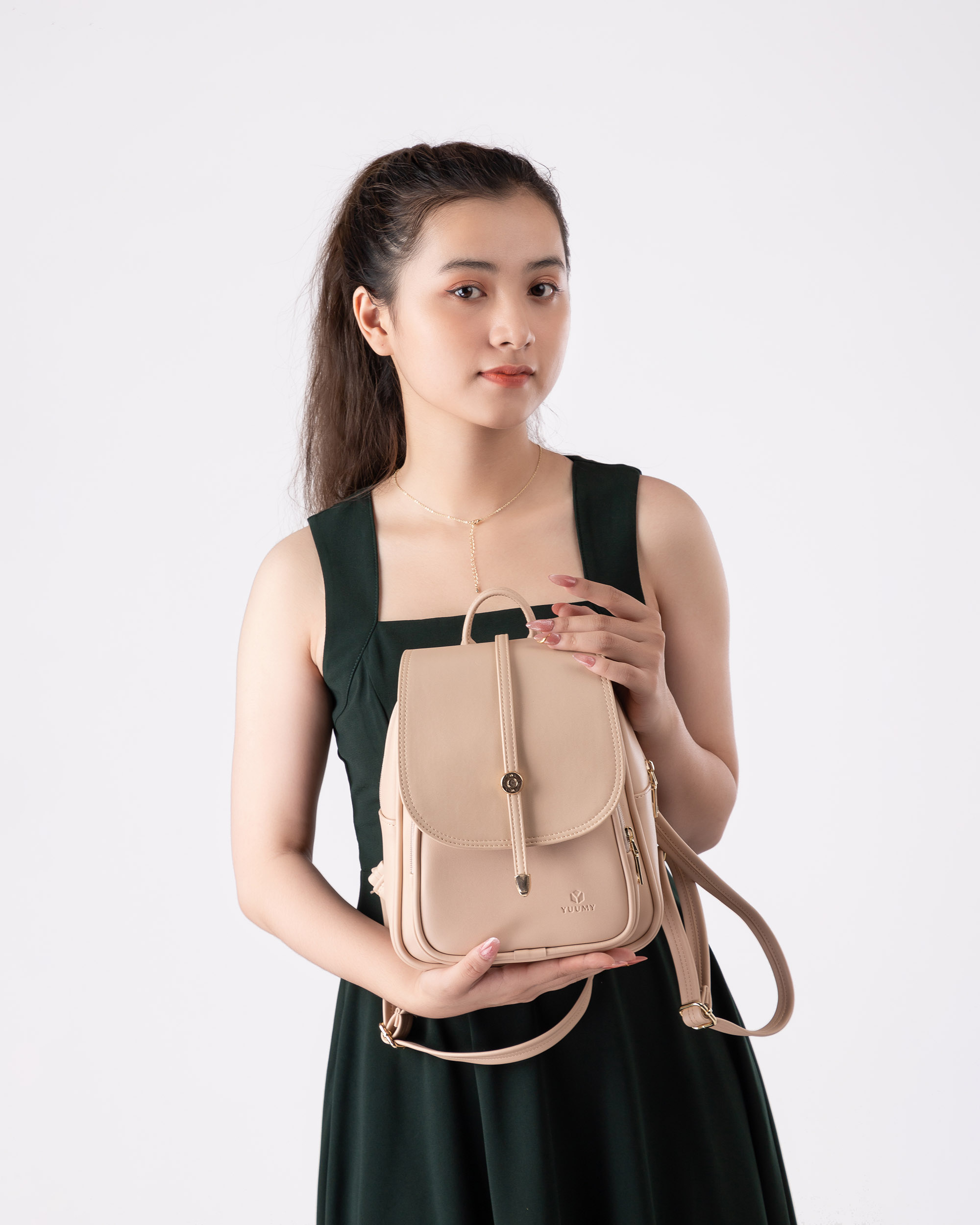 Balo nữ mini nắp gập viền chỉ nổi YUUMY Seasand YBA48