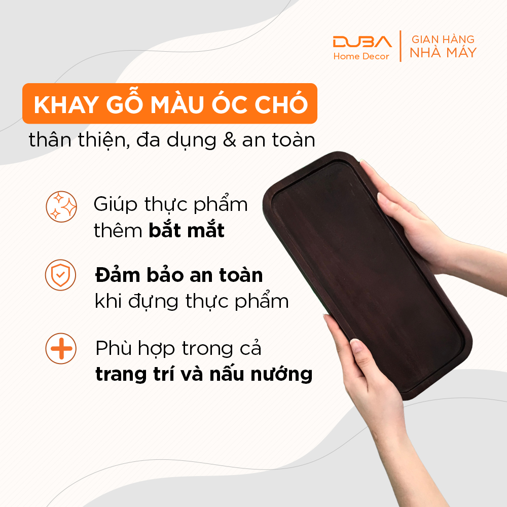 Khay trà gỗ, thớt gỗ decor, đĩa trang trí màu óc chó chuẩn an toàn xuất khẩu - chính hãng DUBA