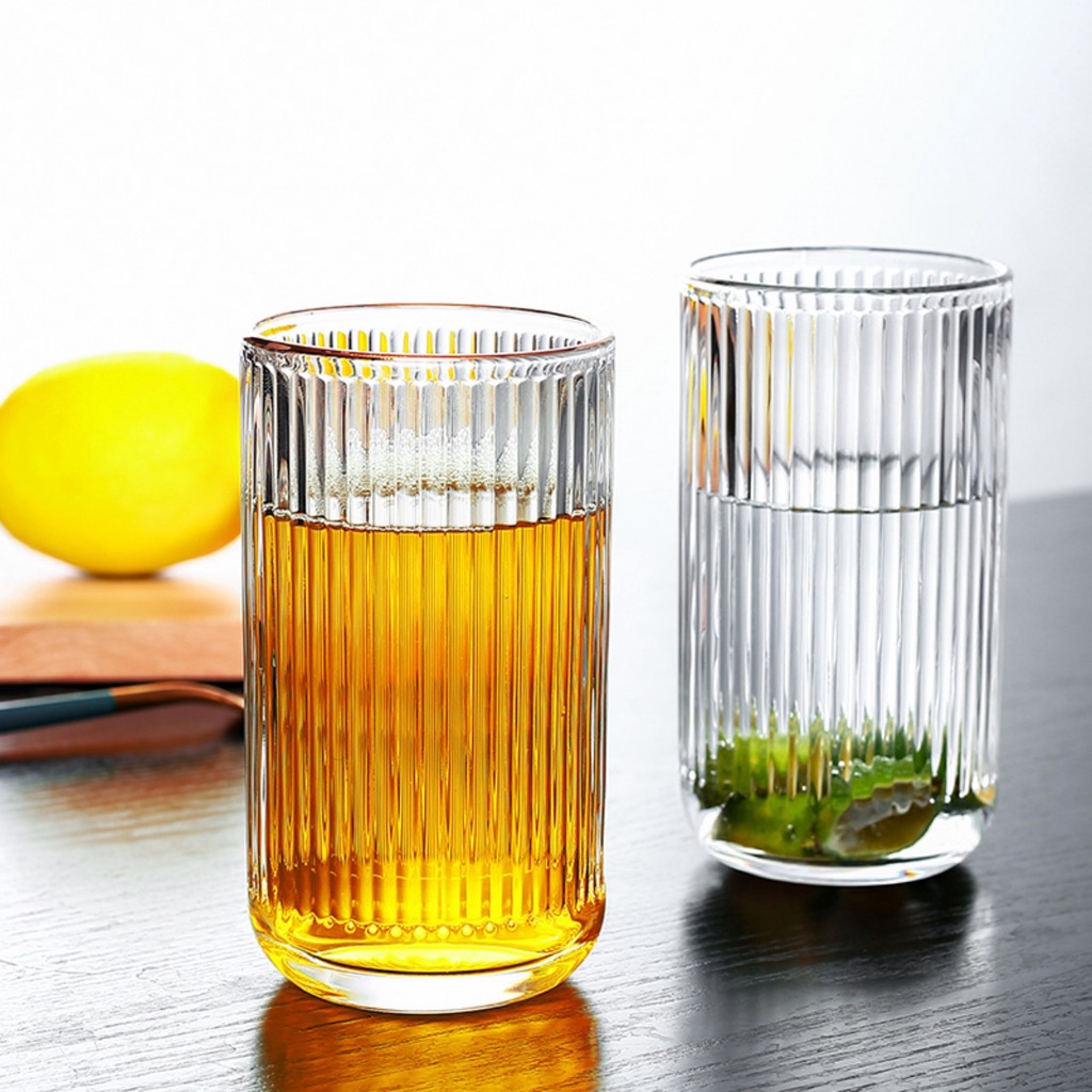 Ly thủy tinh trụ đứng sọc tăm 360ml decor nước hot nhất - Mã 1307