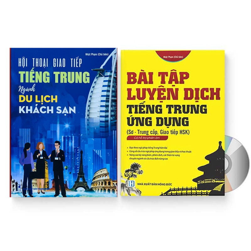 Sách- Combo 2 sách Bài tập luyện dịch tiếng Trung ứng dụng (Sơ -Trung cấp, Giao tiếp HSK có mp3 nghe, có đáp án)+Hội thoại giao tiếp tiếng Trung ngành du lịch khách sạn có audio nghe+ DVD tài liệu