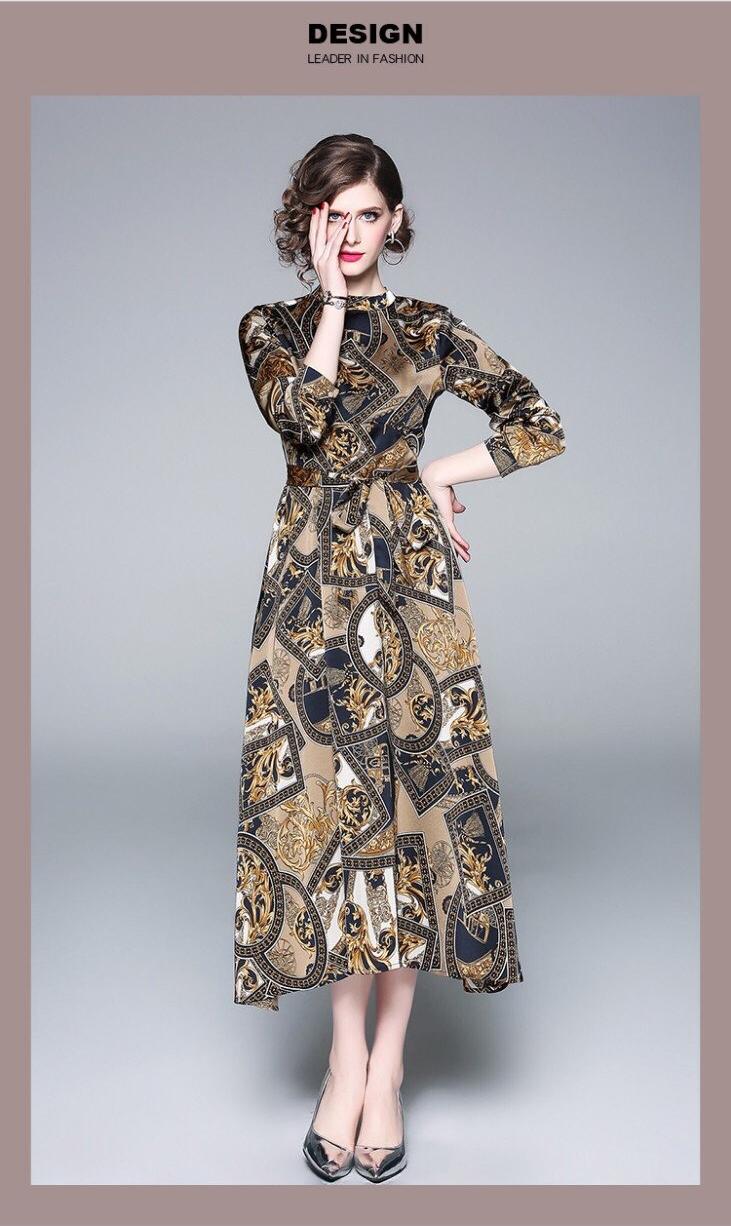 Đầm xòa dài du65 tiệc họa tiếc hoa sang chảnh GD4386A