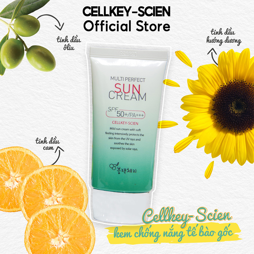 Combo 2 Kem Chống Nắng Tế Bào Gốc Kiềm Dầu Chống Nhăn Dưỡng Ẩm Trắng Da Cellkey-Scien Multi Perfect Sun Cream SPF50+PA+++ (100ml)