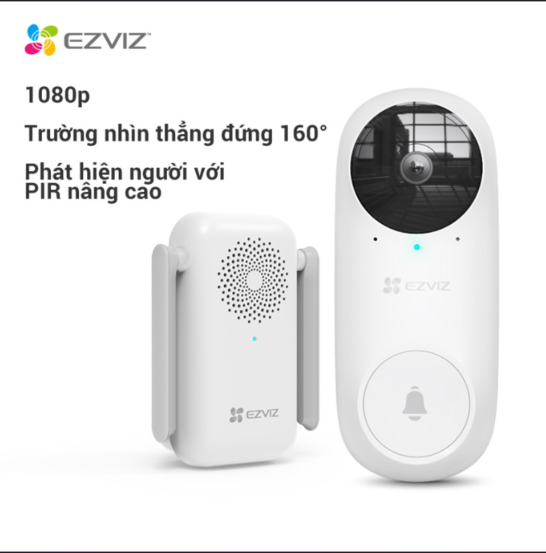 Bộ Chuông EZVIZ WI-FI DB2C, 1080p, Không Dây, Kèm Chuông Báo, Pin xạc 5200mAh--Hàng Chính Hãng