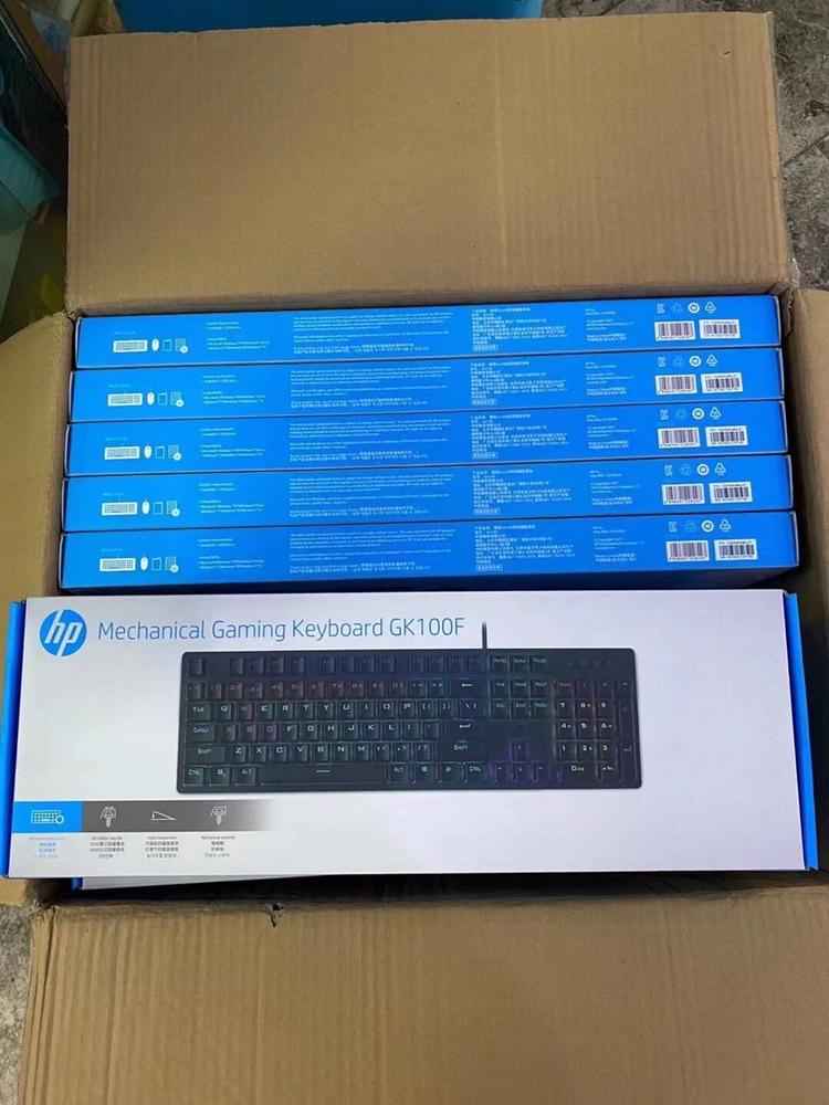 Phong cách mới nhất phù hợp với bàn phím cơ thật HP/HP GK100F pha ánh sáng trục xanh lục quán cà phê internet, trò chơi thể thao điện tử CF đầy đủ phím mà không cần đục lỗ