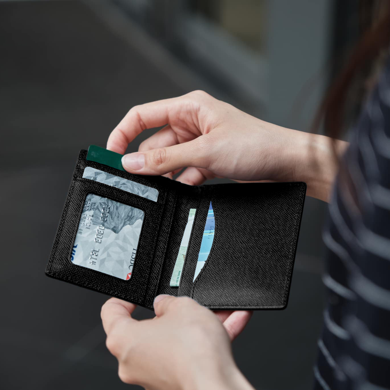 VÍ MINI ĐỰNG THẺ Bóp Nhỏ Gọn Cardholder COSY Da Saffiano Nhập Khẩu Nam Nữ Cao Cấp Chống Thấm Nước Thương Hiệu DOLANTO