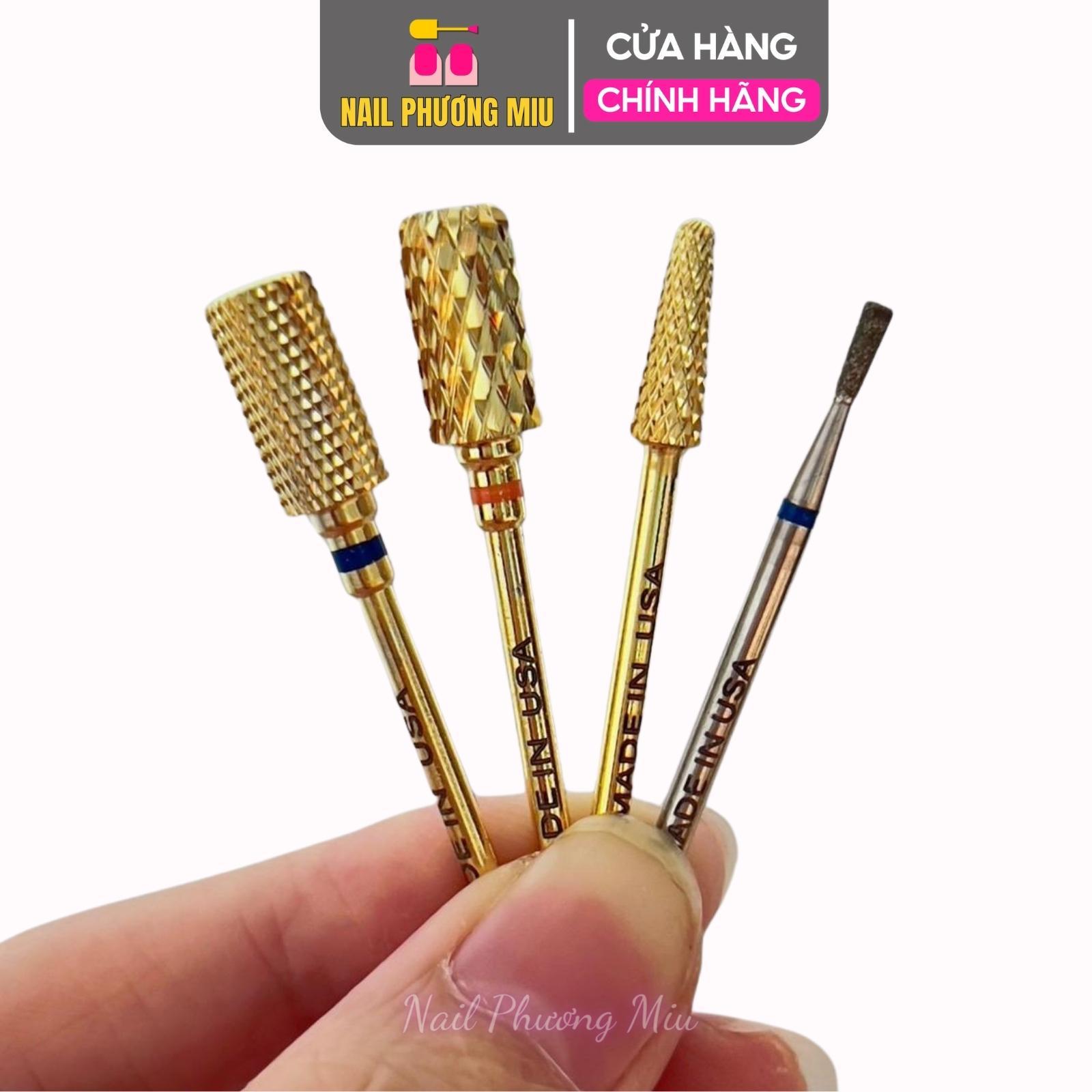 Combo 4 Đầu Mài Mạ Vàng Titan Đúc Làm Nail Siêu Mịn, An Toàn Cho Móng, Dành Cho Thợ Nail Nail Phương Miu, Mài Móng Nhanh