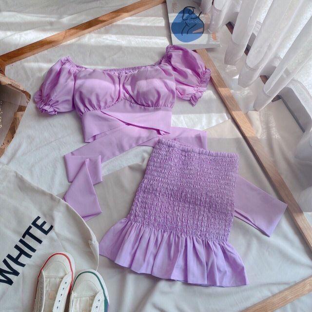 SET ÁO CROPTOP TÍM PHỐI CHÂN VÁY NHÚN ĐUÔI CÁ