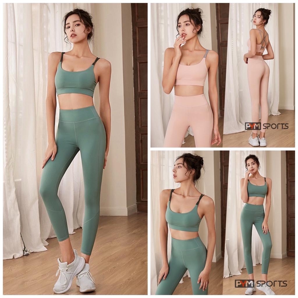 Bộ Đồ Tập Yoga, Gym PYMBR030 - PYMS009, Quần Áo Tập, Set Tập Gym Nữ Thể Thao Co Giãn 4 Chiều, 2 màu xanh mint, hồng