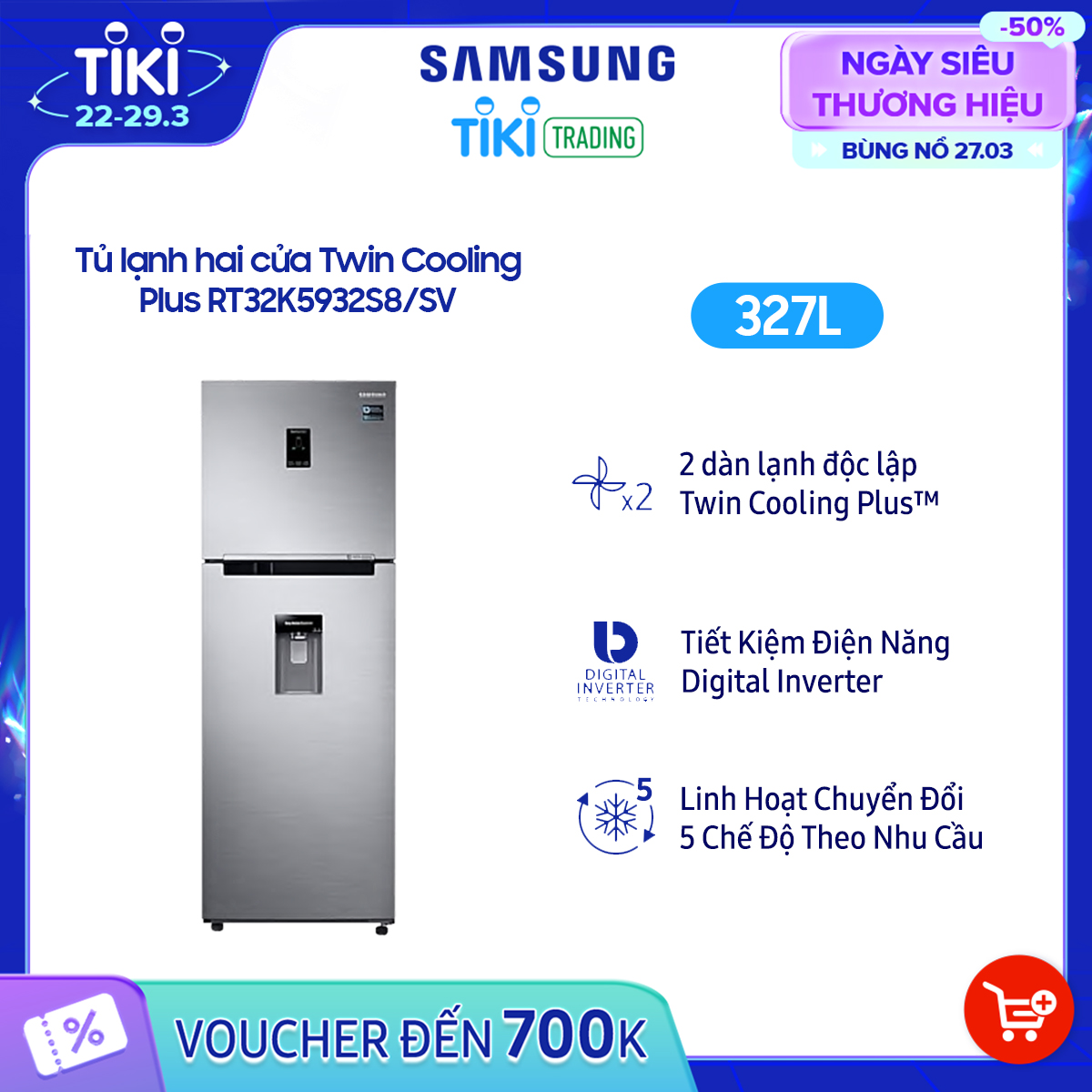 Tủ Lạnh Samsung Inverter 319 Lít RT32K5932S8/SV - Hàng chính hãng