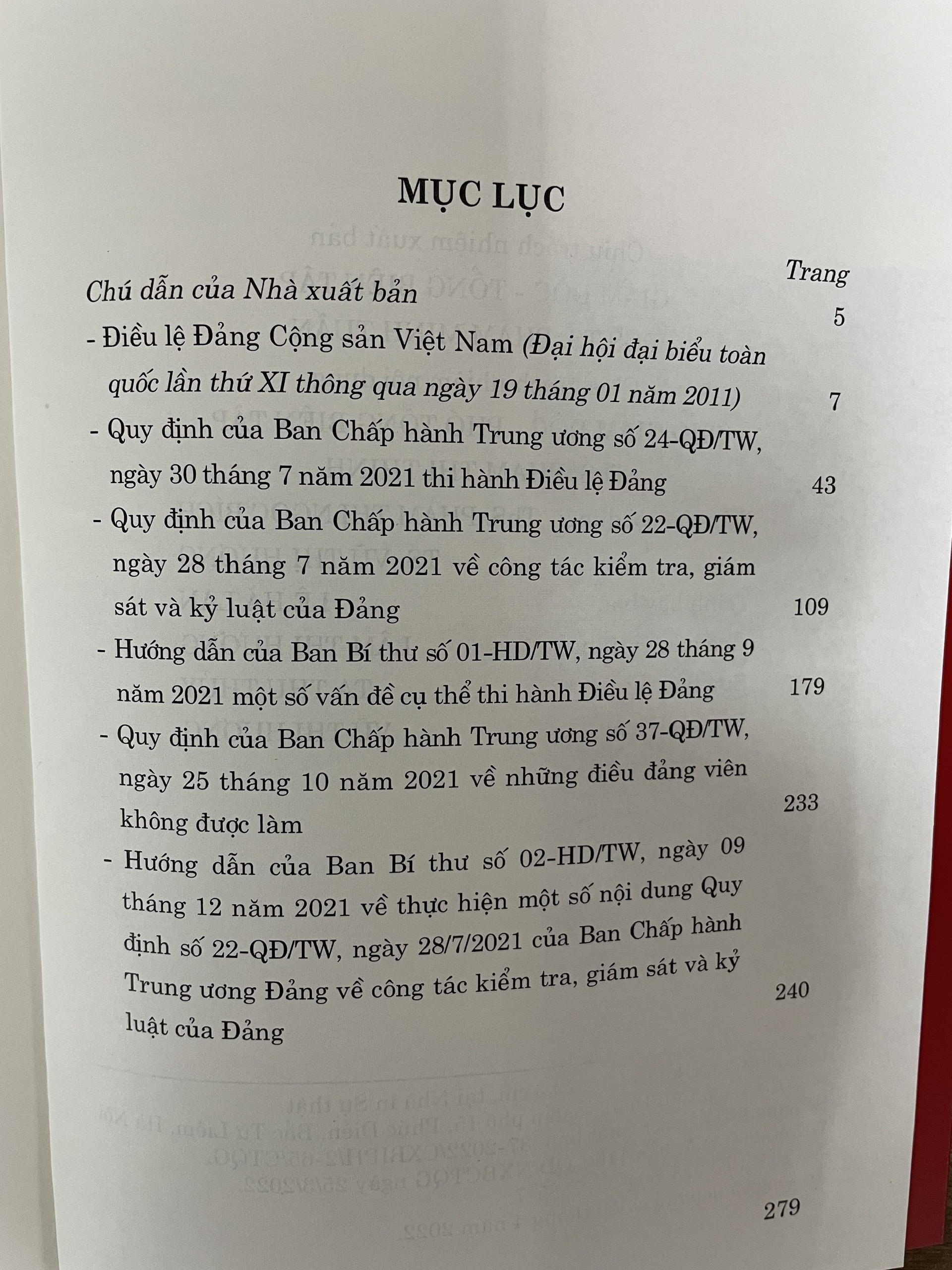 Một số văn bản về công tác Đảng và quy định, hướng dẫn thi hành