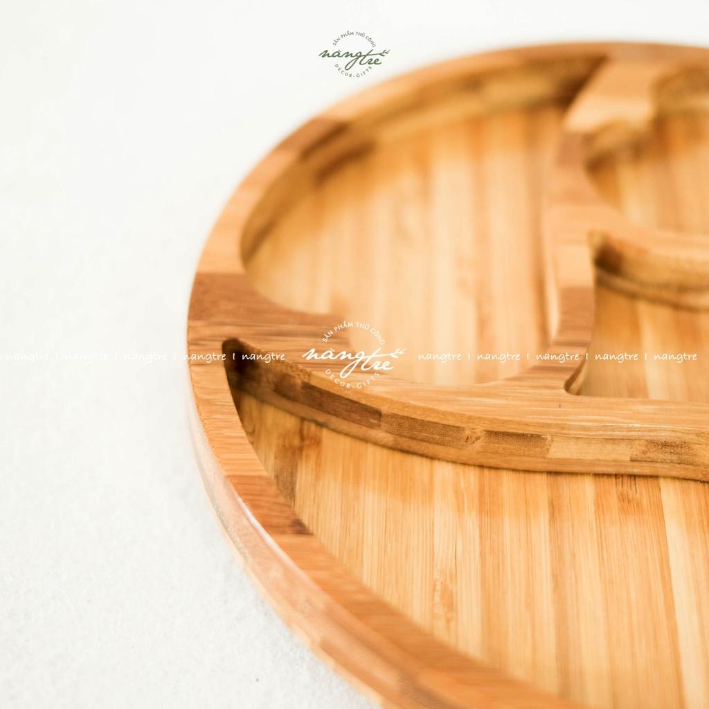 Khay gỗ tre tròn nhiểu ngăn - Trang trí - Đựng thức ăn (bamboo wooden tray)