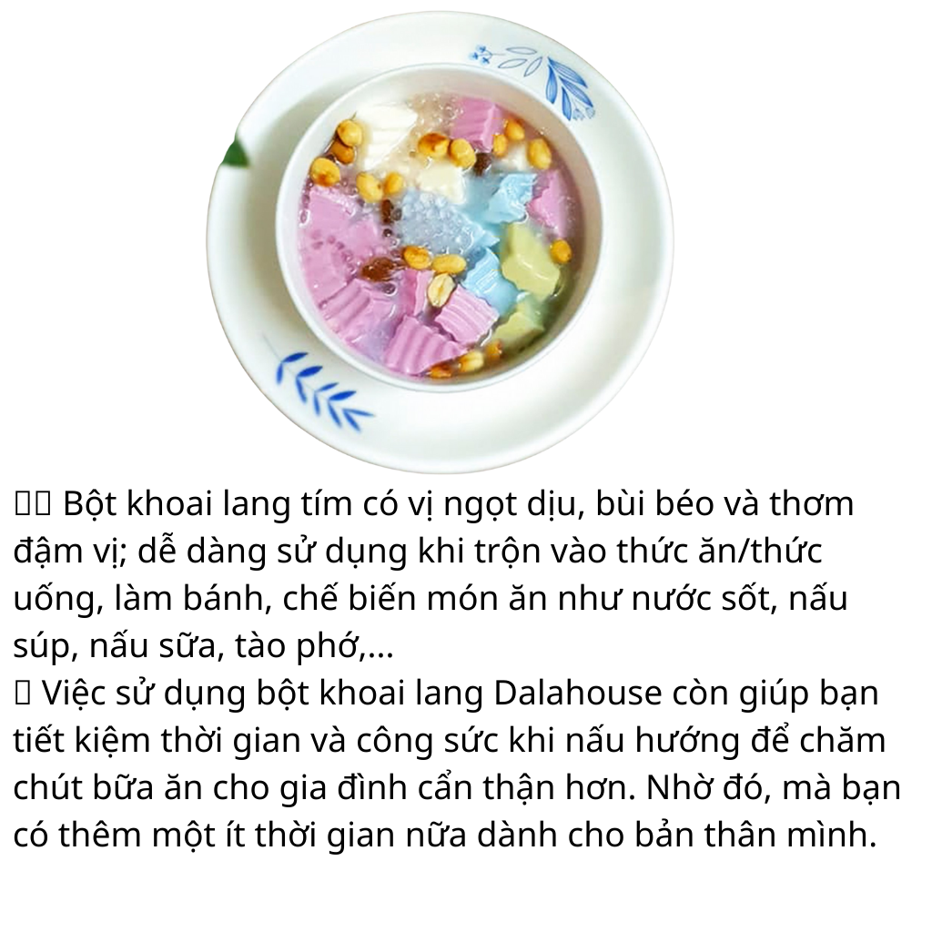 Bột khoai lang tím 3gr - Gói lẻ bột rau củ hỗn hợp cho bé Dalahouse - Dùng ăn dặm cho bé, tạo màu món ăn, hỗ trợ tiêu hóa, dinh dưỡng