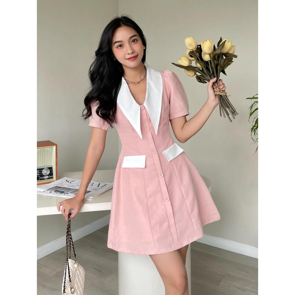 RECHIC Đầm Ngắn Rissy cổ vạt to dáng chữ A trẻ trung thanh lịch phù hợp đi làm dạo phố